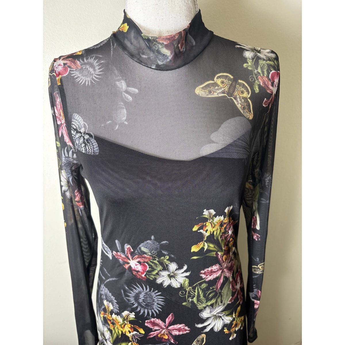 NWT All Saints Black Floral Sheer Long Sleeve Maxi Dress Sz 6