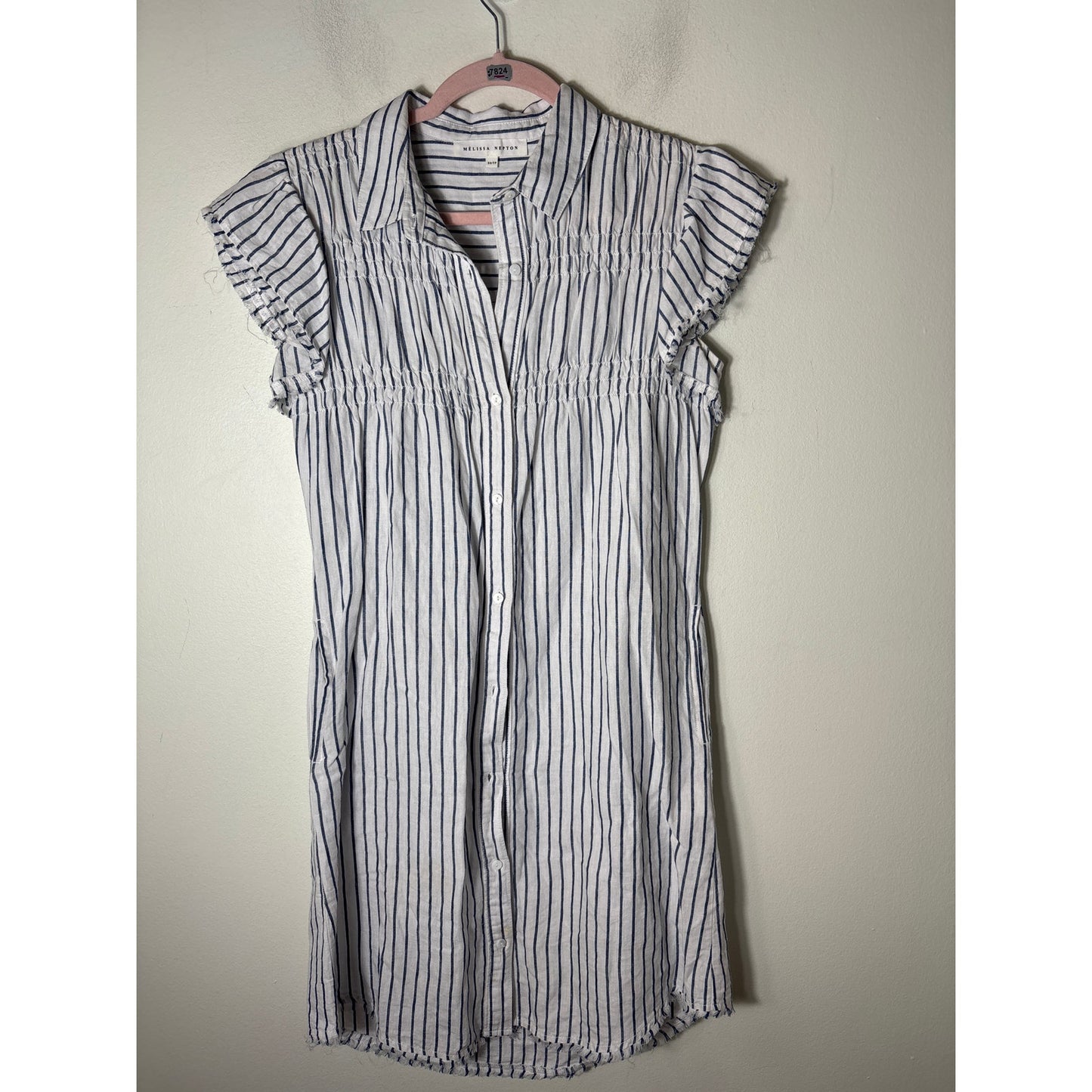 Melissa Nepton Blue and White Stripe Flutter Sleeve XS