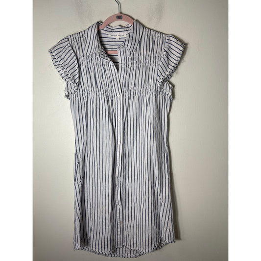 Melissa Nepton Blue and White Stripe Flutter Sleeve XS