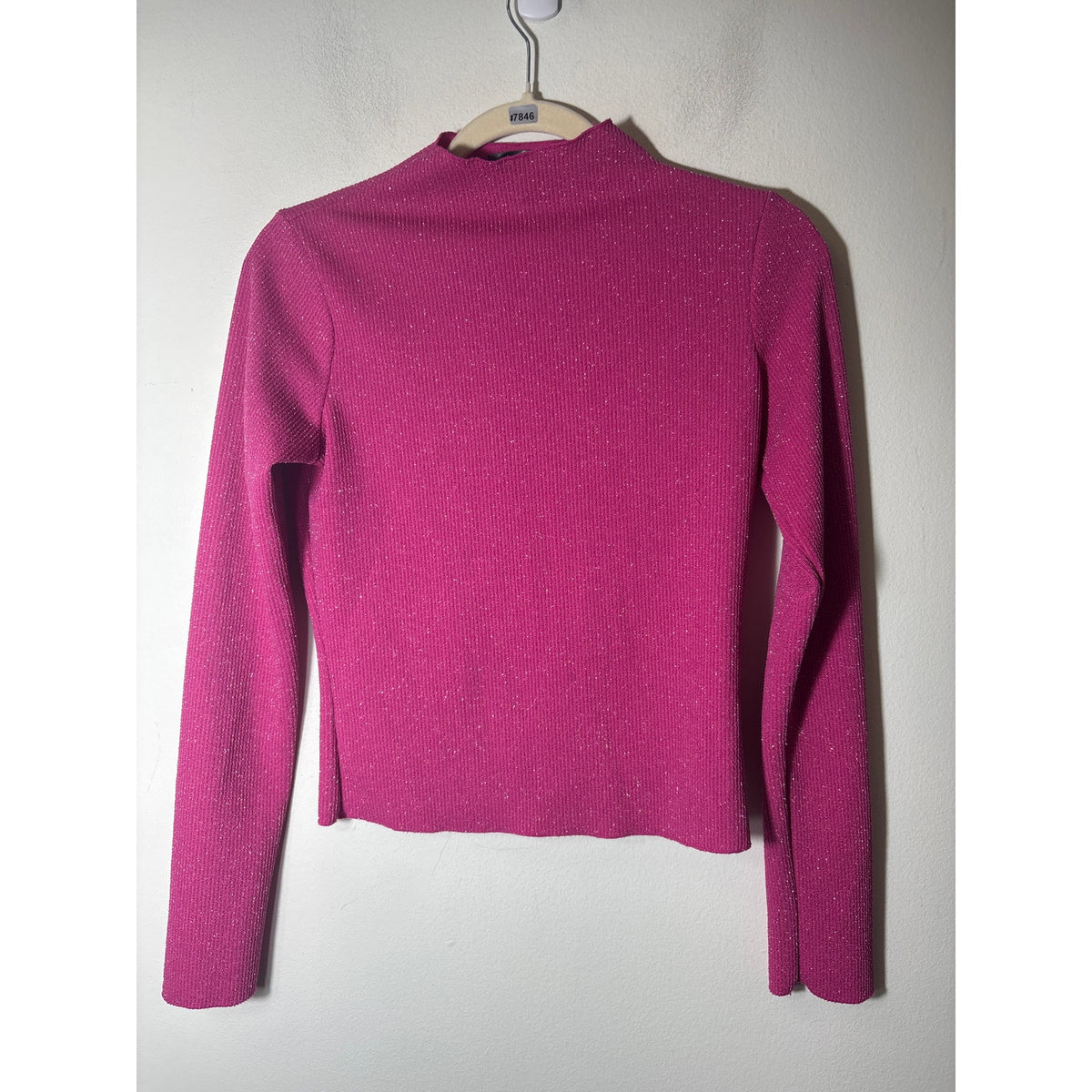 Aqua Hot Pink Long Sleeve Sparkly Funnel Neck Top Sz M
