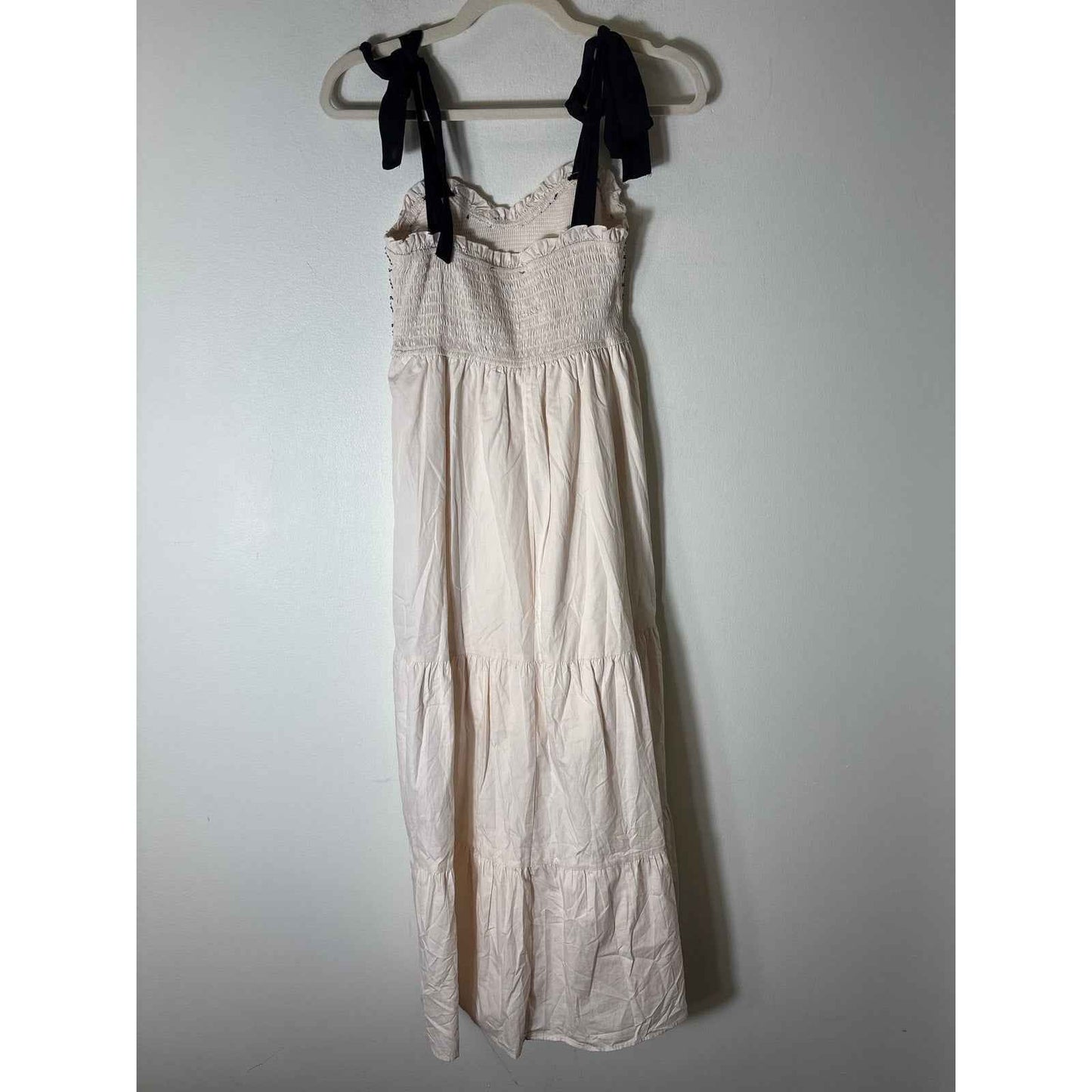 Trixxie Off White Black Cotton Summer Smocked Maxi Dress Sz S