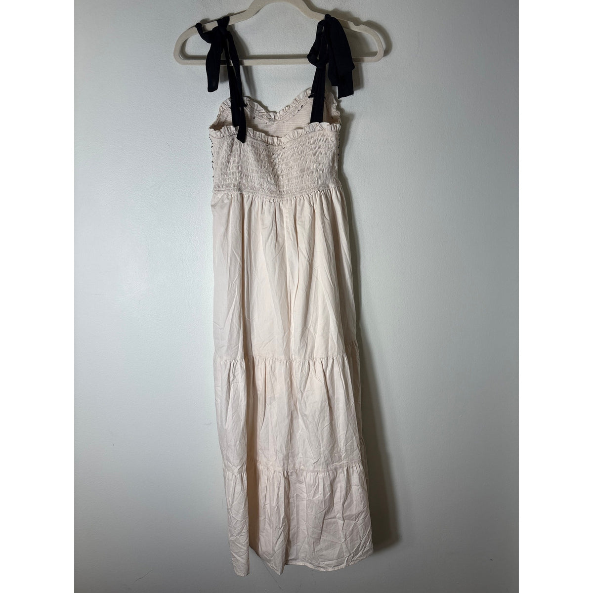 Trixxie Off White Black Cotton Summer Smocked Maxi Dress Sz S