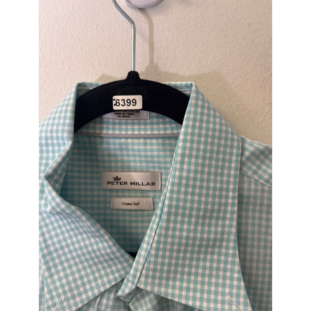 Men's Peter Millar Teal Green and White Check Long Sleeve Button Down Shirt Sz L