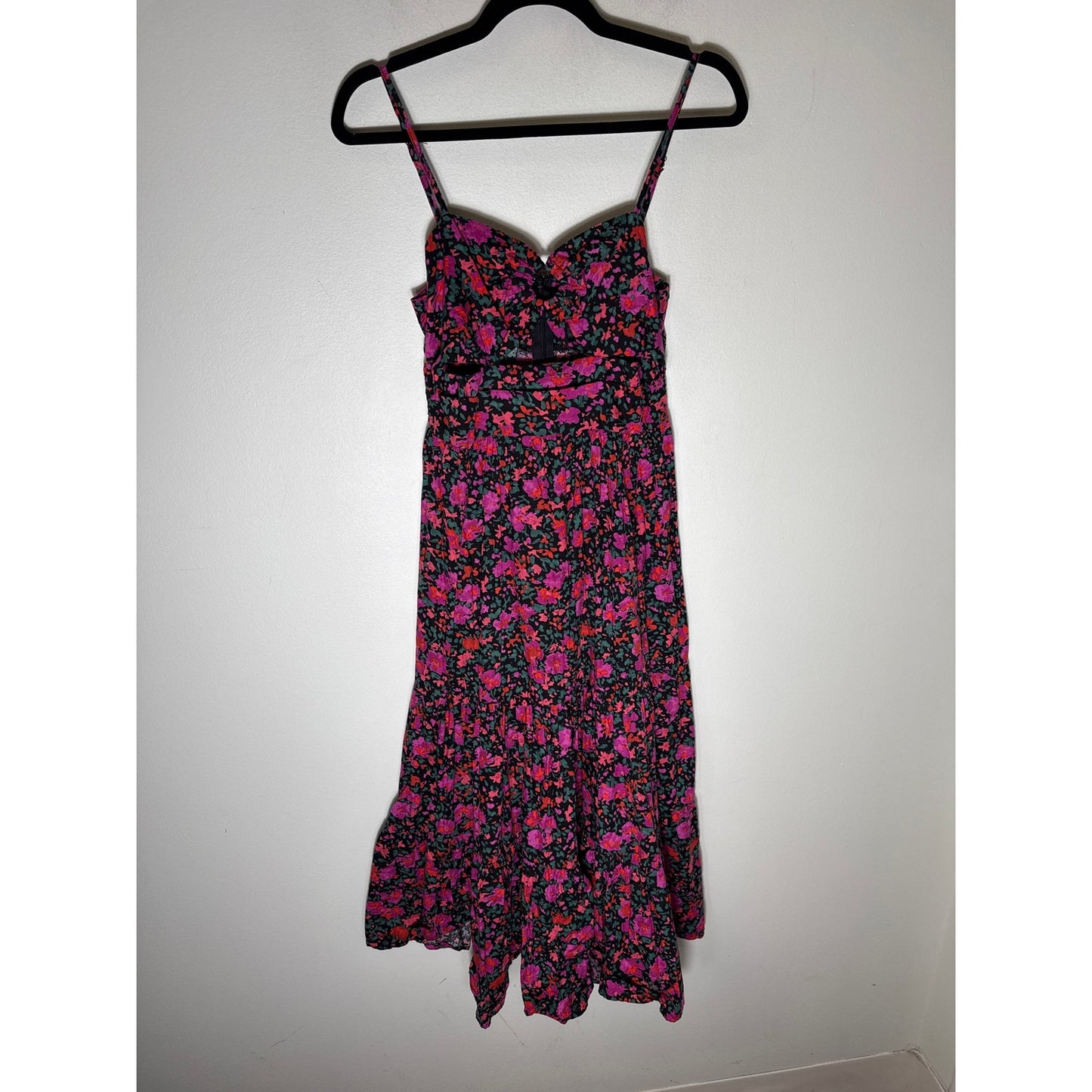 Aqua Pink Purple Floral Cotton Spaghetti Strap Maxi Dress Sz S