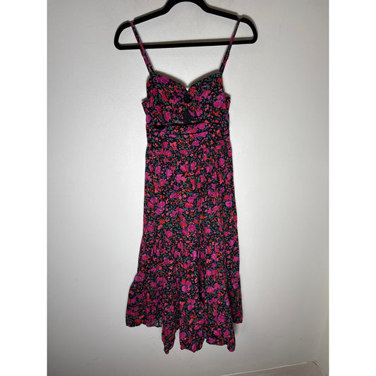 Aqua Pink Purple Floral Cotton Spaghetti Strap Maxi Dress Sz S