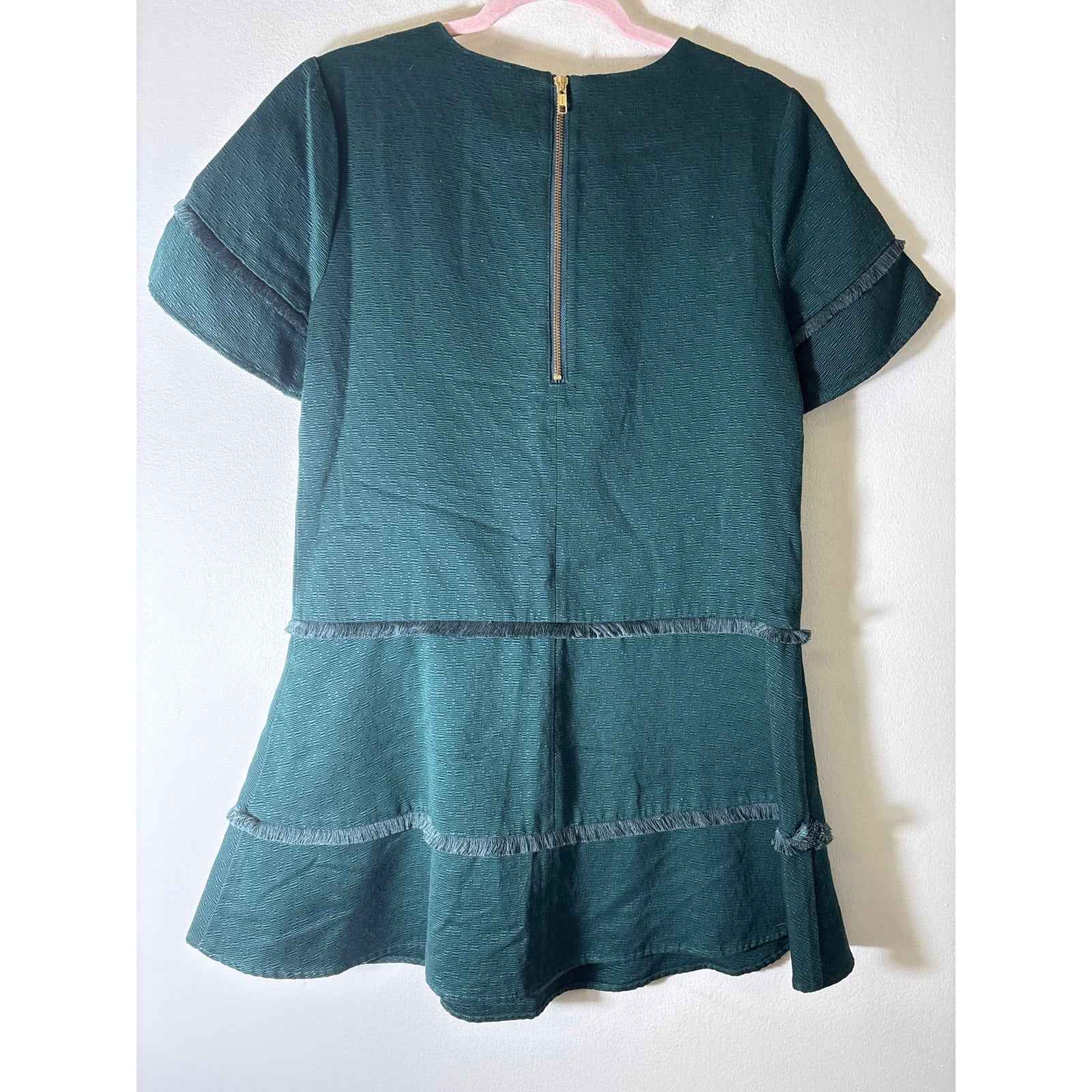 Marie Oliver Hunter Green Fringed Mini Dress Sz 8