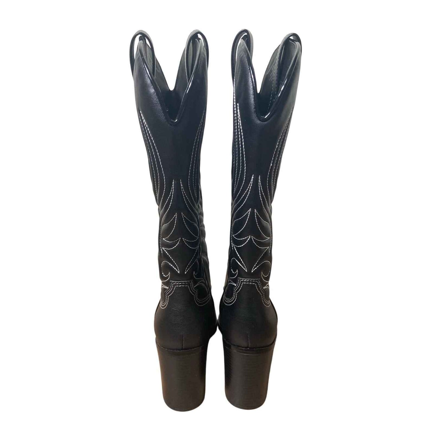 NWOB Katy Perry Black Classic Cowboy Boot with Silver Toe Sz 6