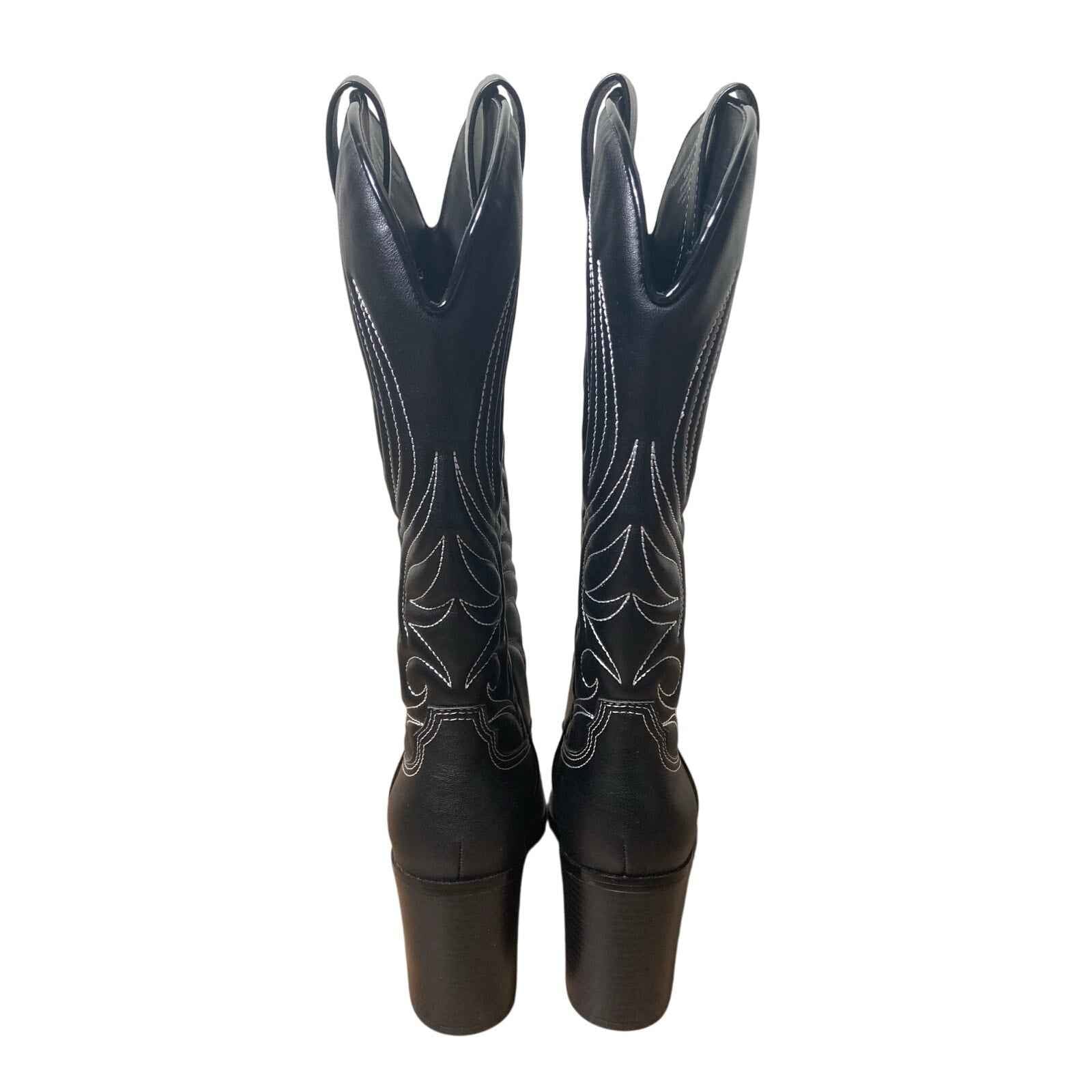 NWOB Katy Perry Black Classic Cowboy Boot with Silver Toe Sz 6