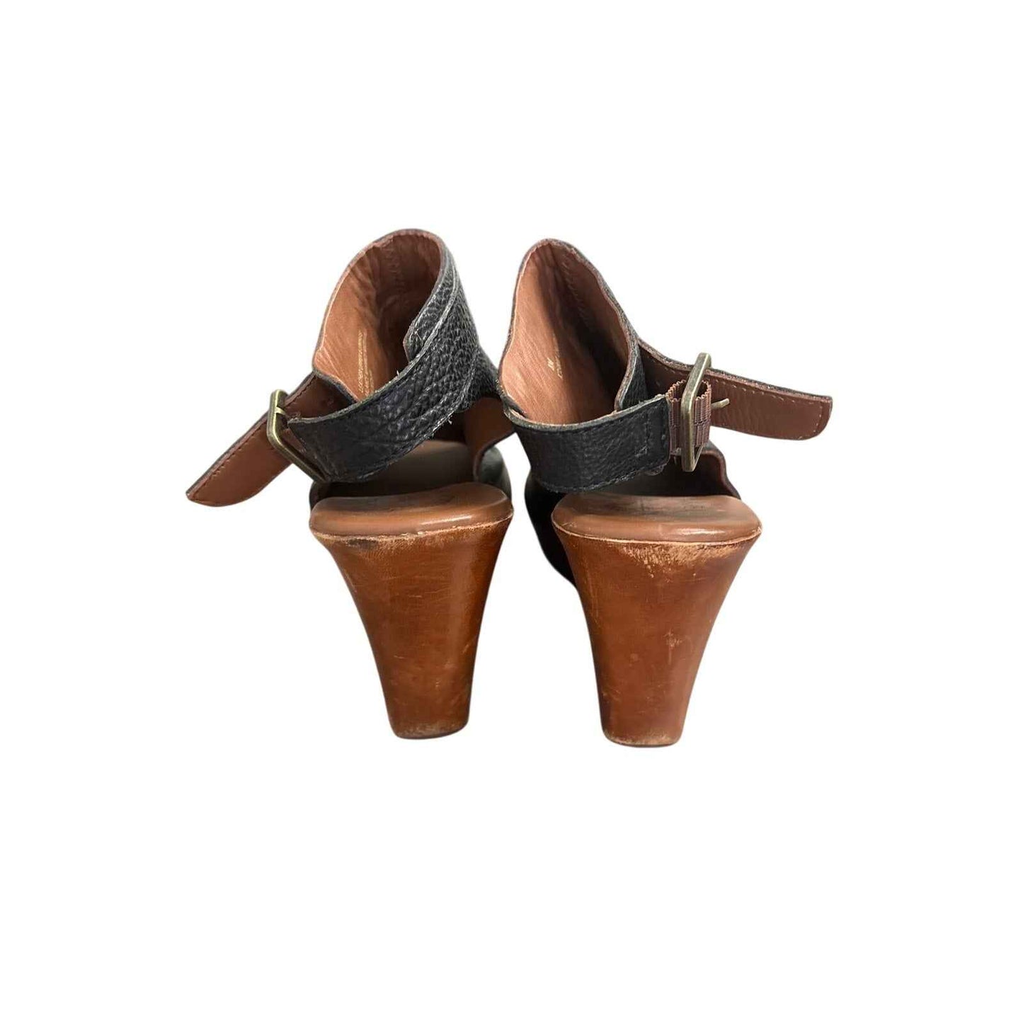 Kork Ease Black Leather Peep Toe Wedges Sz 8
