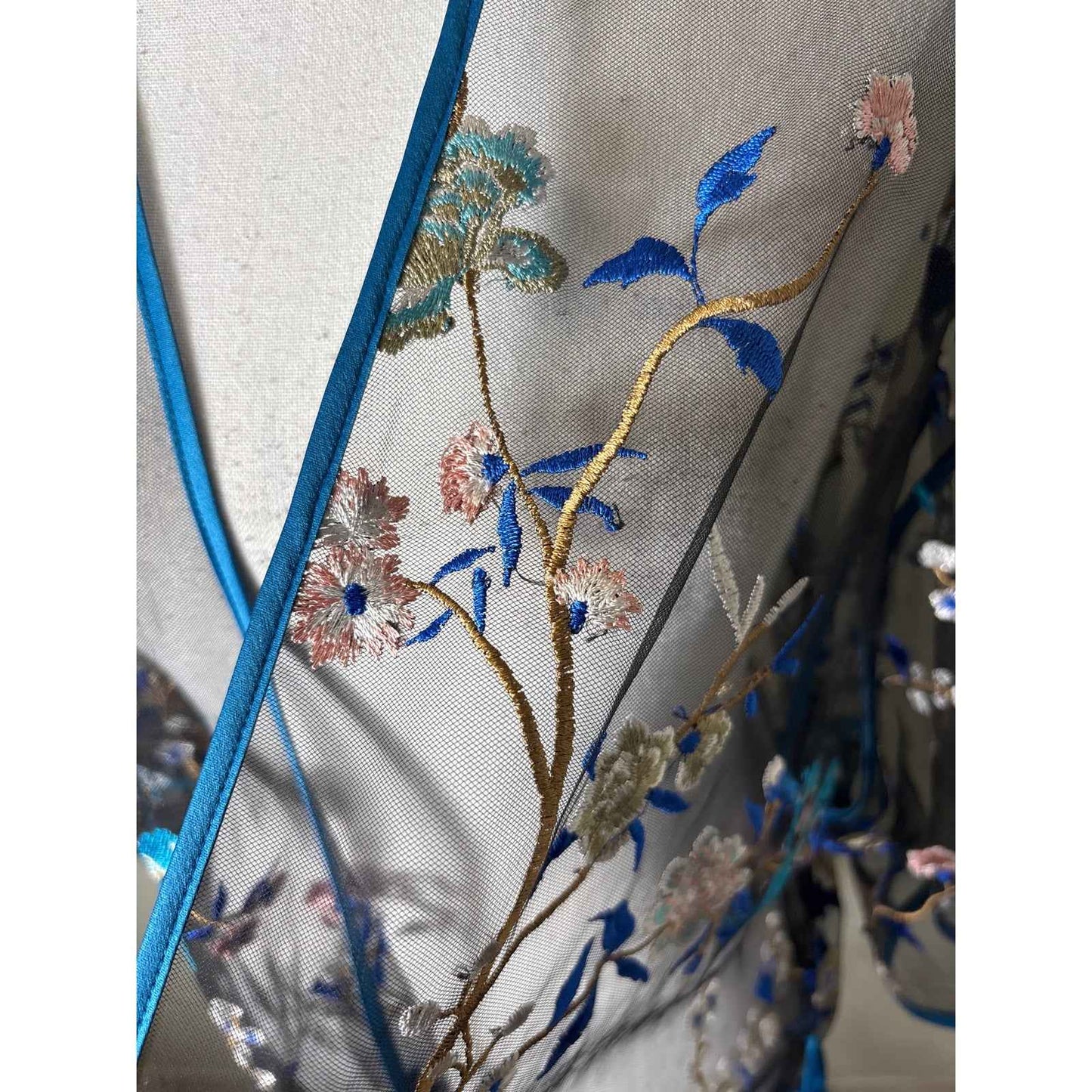 Rya Collection Black Blue Embroidered Sheer Robe Sz XS/S