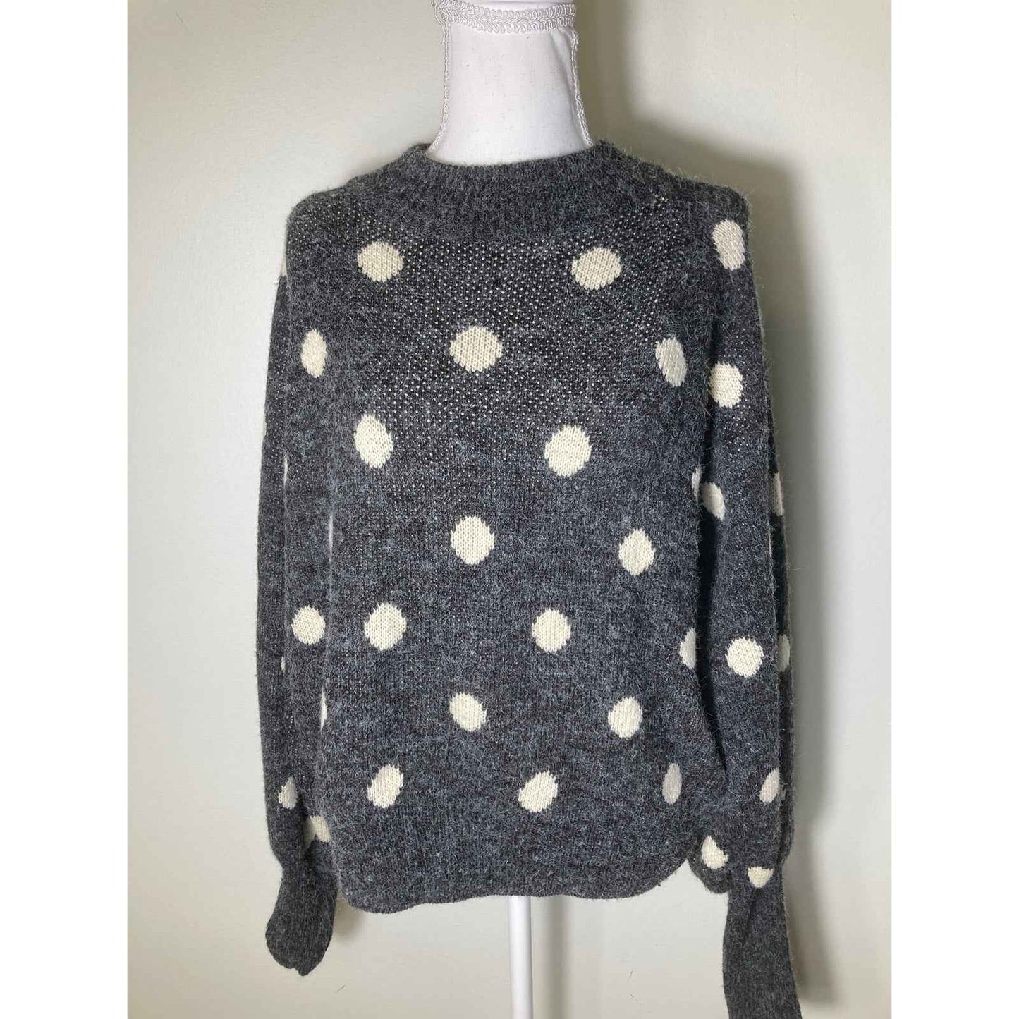 BlankNYC Gray and Off White Polka Dot Long Sleeve Sz L