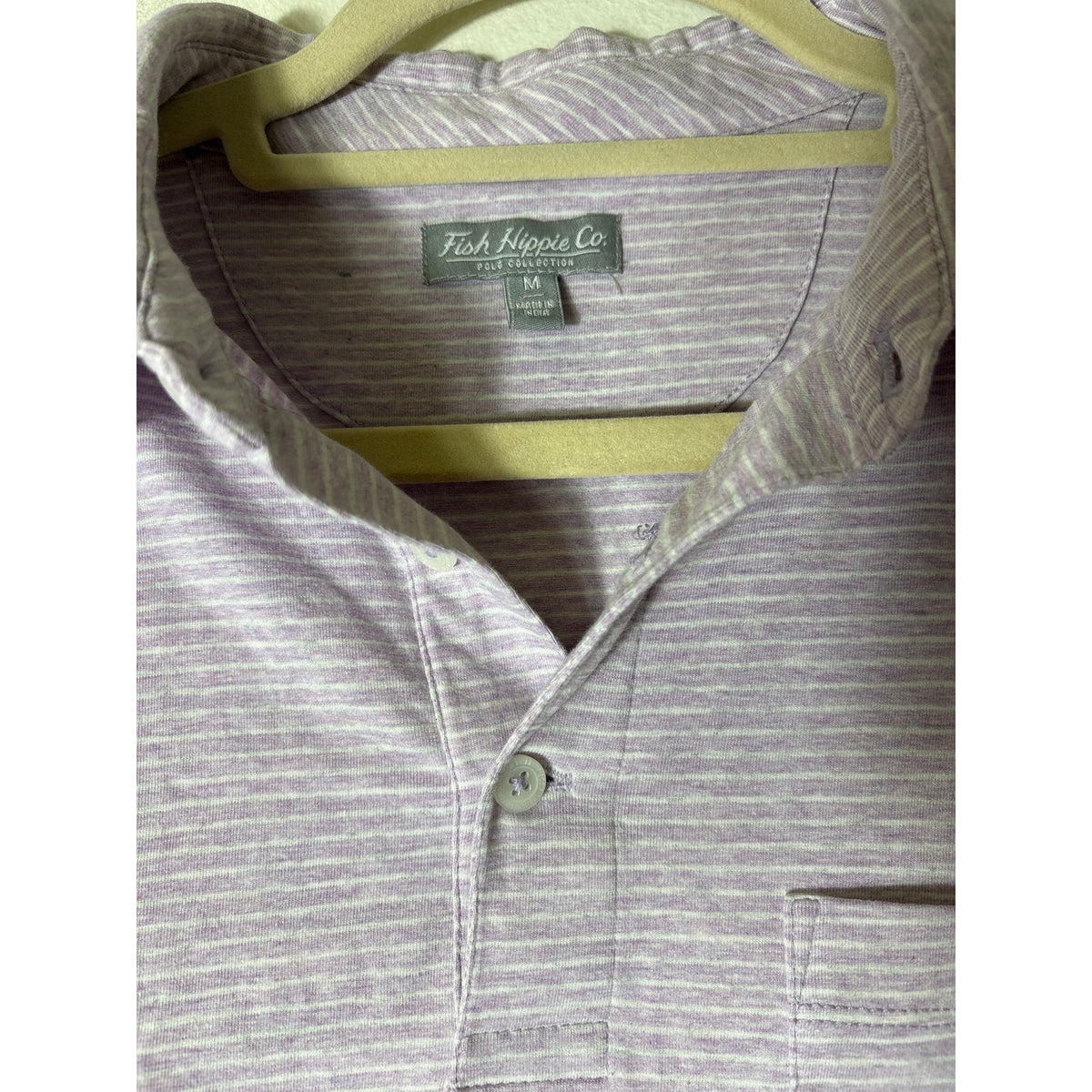 Mens Fish Hippie Co. Lavender White Stripe Short Sleeve Golf Shirt sz M