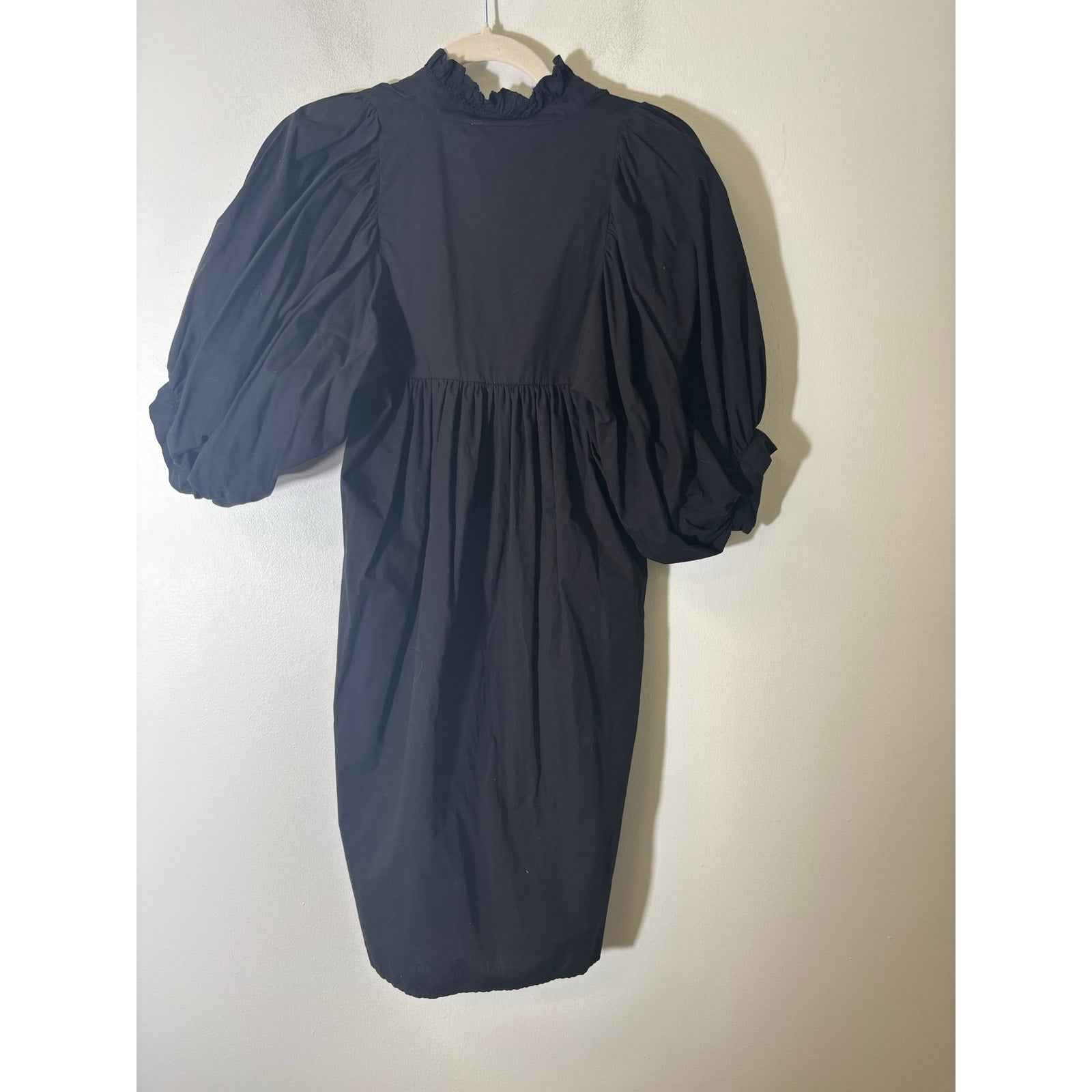 Never a Wallflower Black Half Puff Sleeve Cotton Knee Length Dress Sz XS