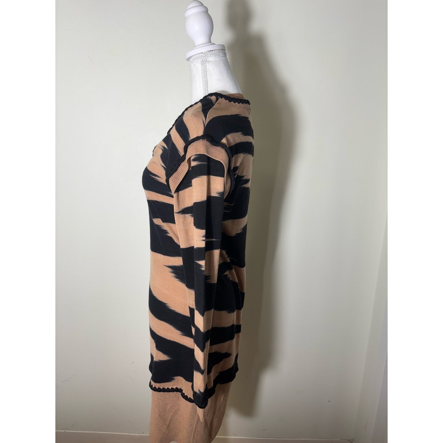 Missoni Black/Tan V NEck Pullover Sweater Dress Sz 40