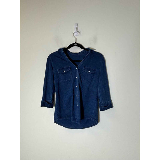 J. McLaughlin Navy Blue Long Sleeve Fitted Button Up Shirt Sz XS