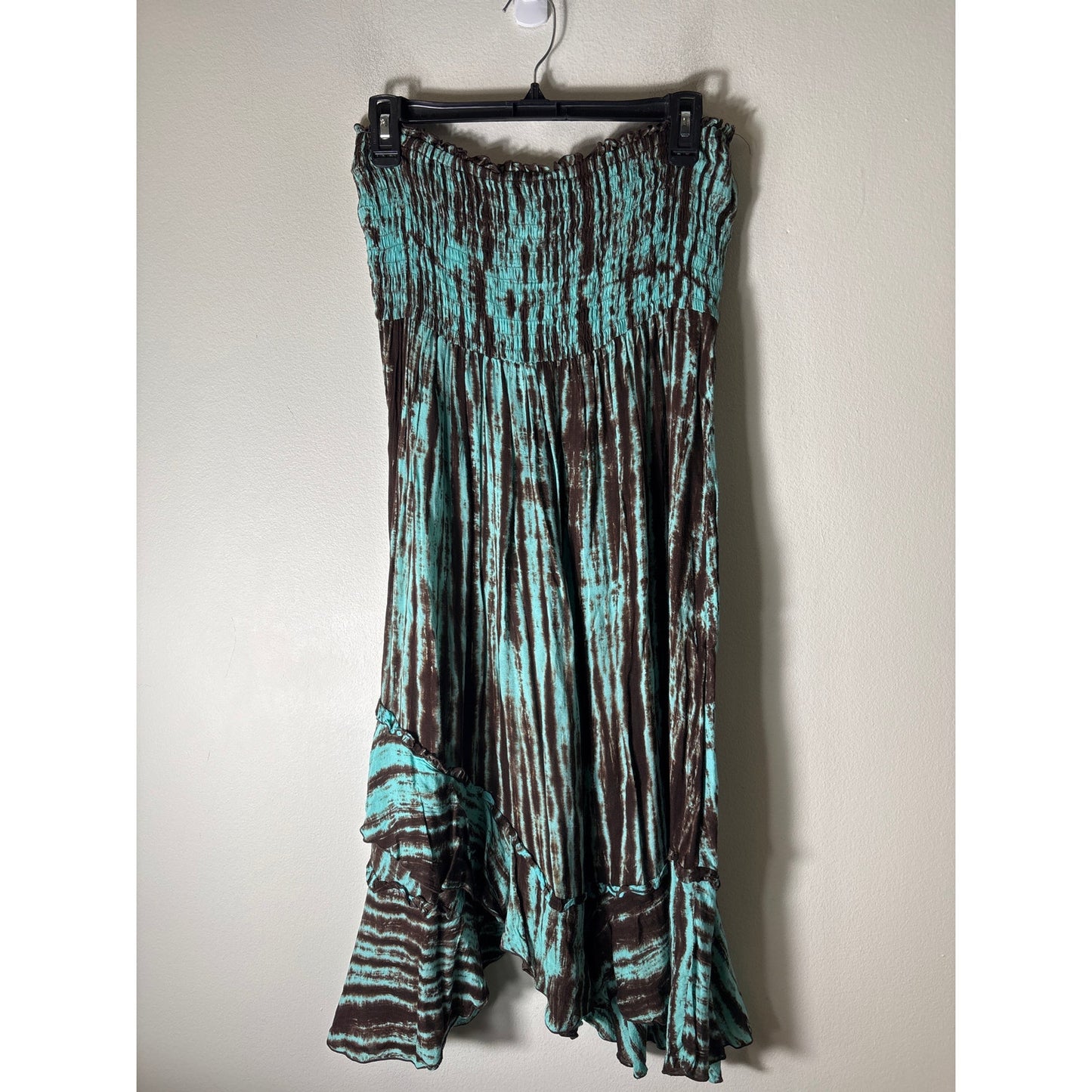 Pineapples Brown and Teal Strapless Coverup Dress Sz L