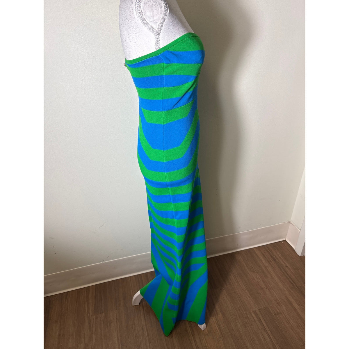 The Wolf Gang Blue and Green Bandeu Bodycon Dress Sz S