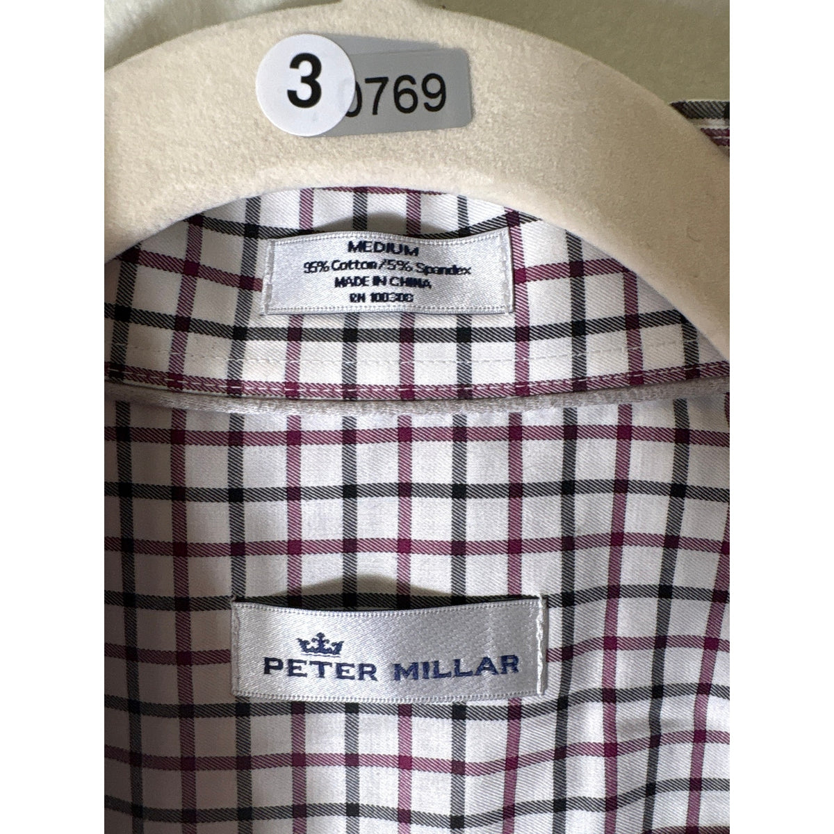 Men's Peter Millar Crimson and Black Checked Long Sleeve Button Down Shirt Sz M