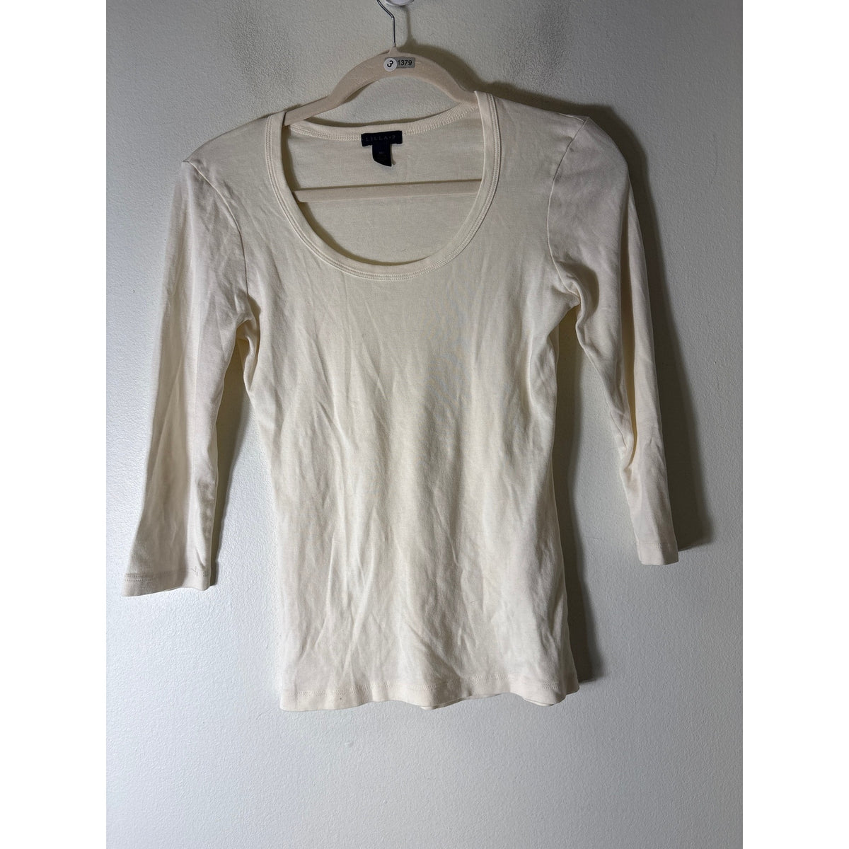 Lilla P Cream Long Sleeve Boat Neck Cotton Tee Sz S