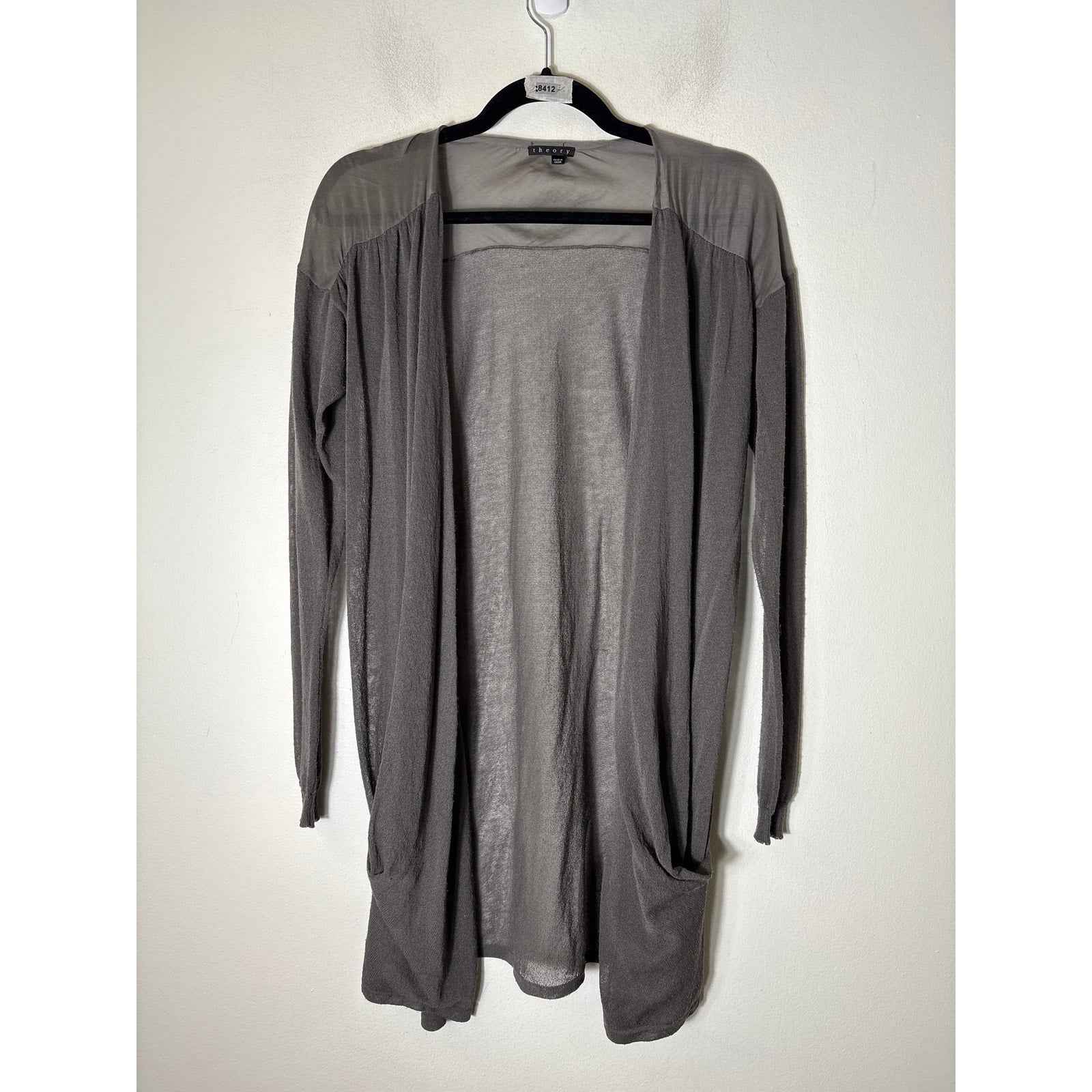 Theory Gray Long Sleeve Mixed Media Long Cardigan Sz S