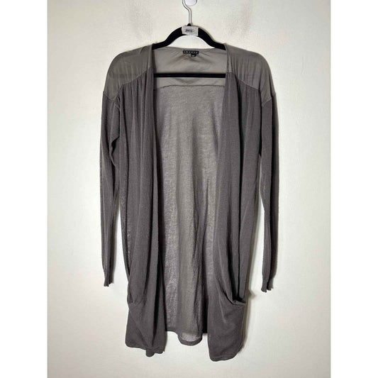 Theory Gray Long Sleeve Mixed Media Long Cardigan Sz S