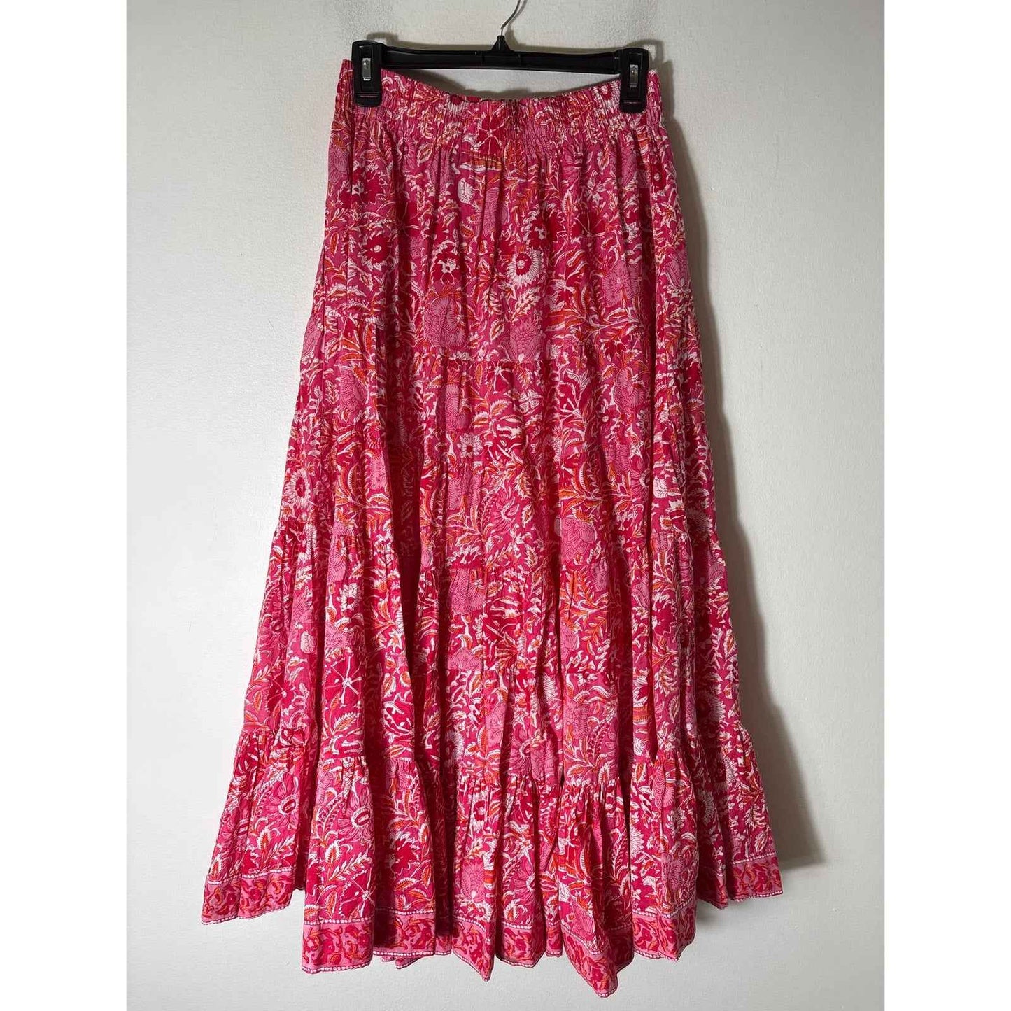La Plage Pink Floral Cotton Pull ON Maxi Skirt Sz M