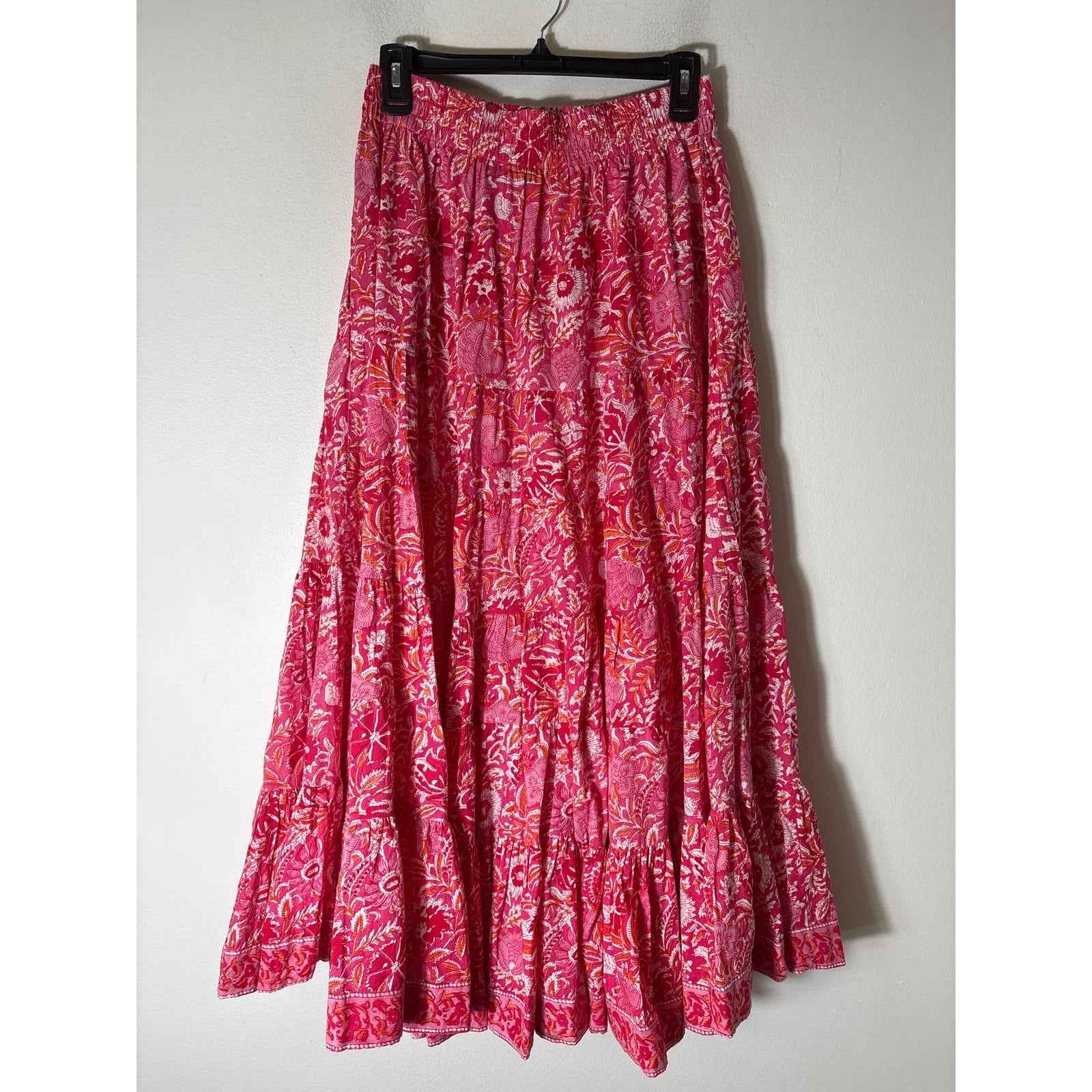 La Plage Pink Floral Cotton Pull ON Maxi Skirt Sz M