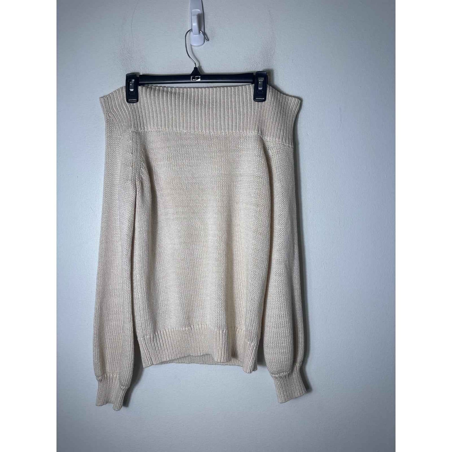Lovers + Friends Beige Long Sleeve Off the Shoulder Knit Sweater Sz S