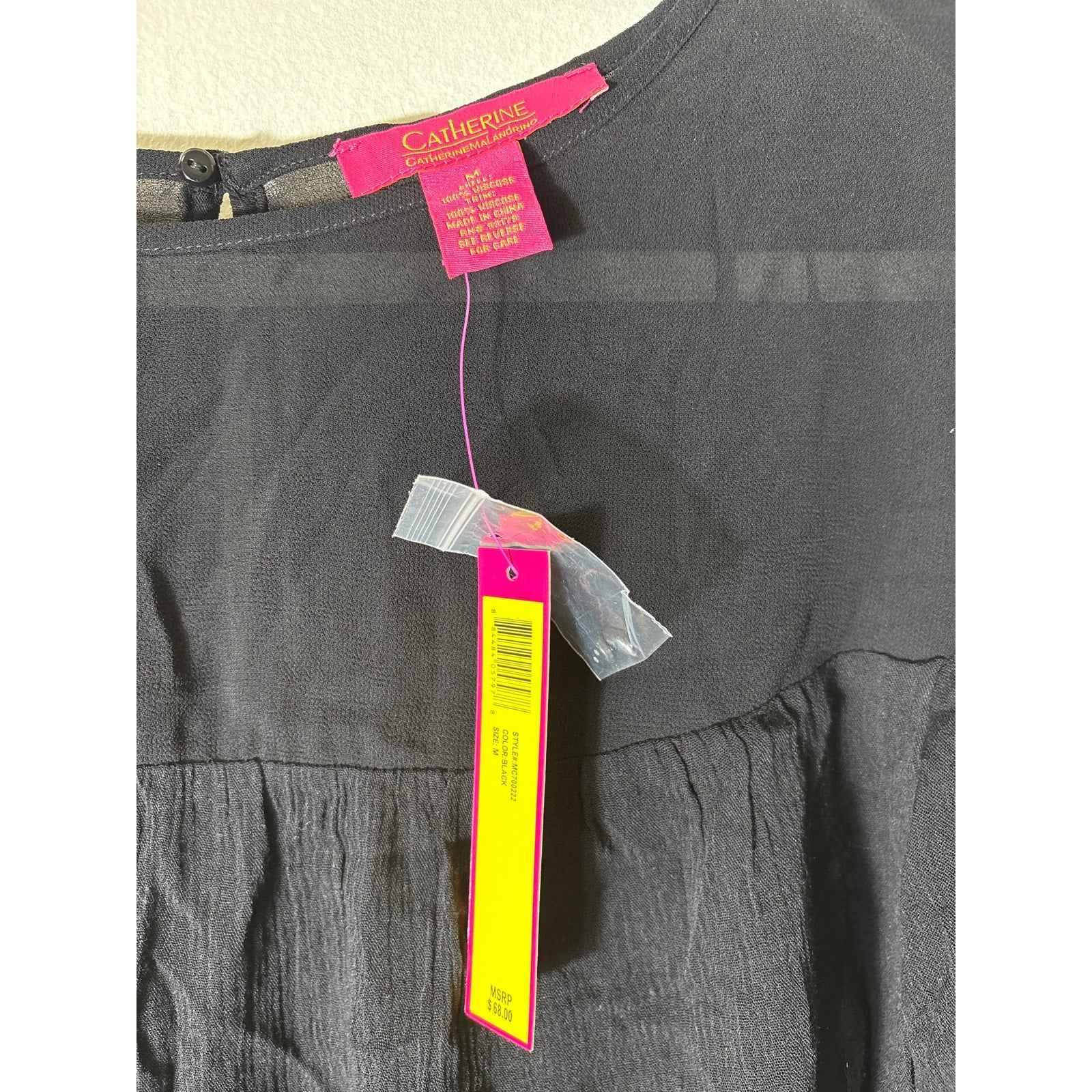 NWT Catherine Malandrino Black Sheer Half Sleeve Sz M
