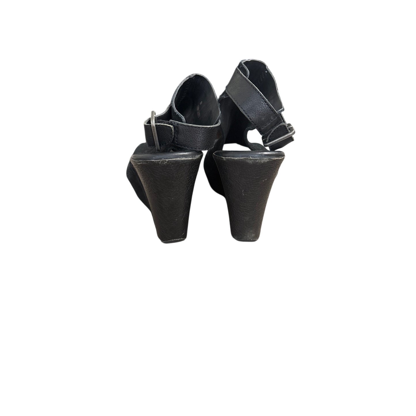 Kork Ease Black Suede Peep Toe Wedges Sz 8