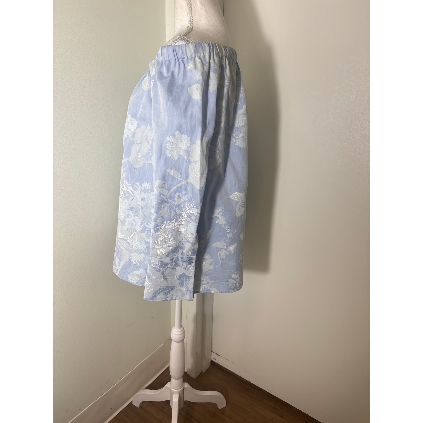 Lafayette 148 Light Blue Floral Long Sleeve Off The Shoulder Shirt Sz S