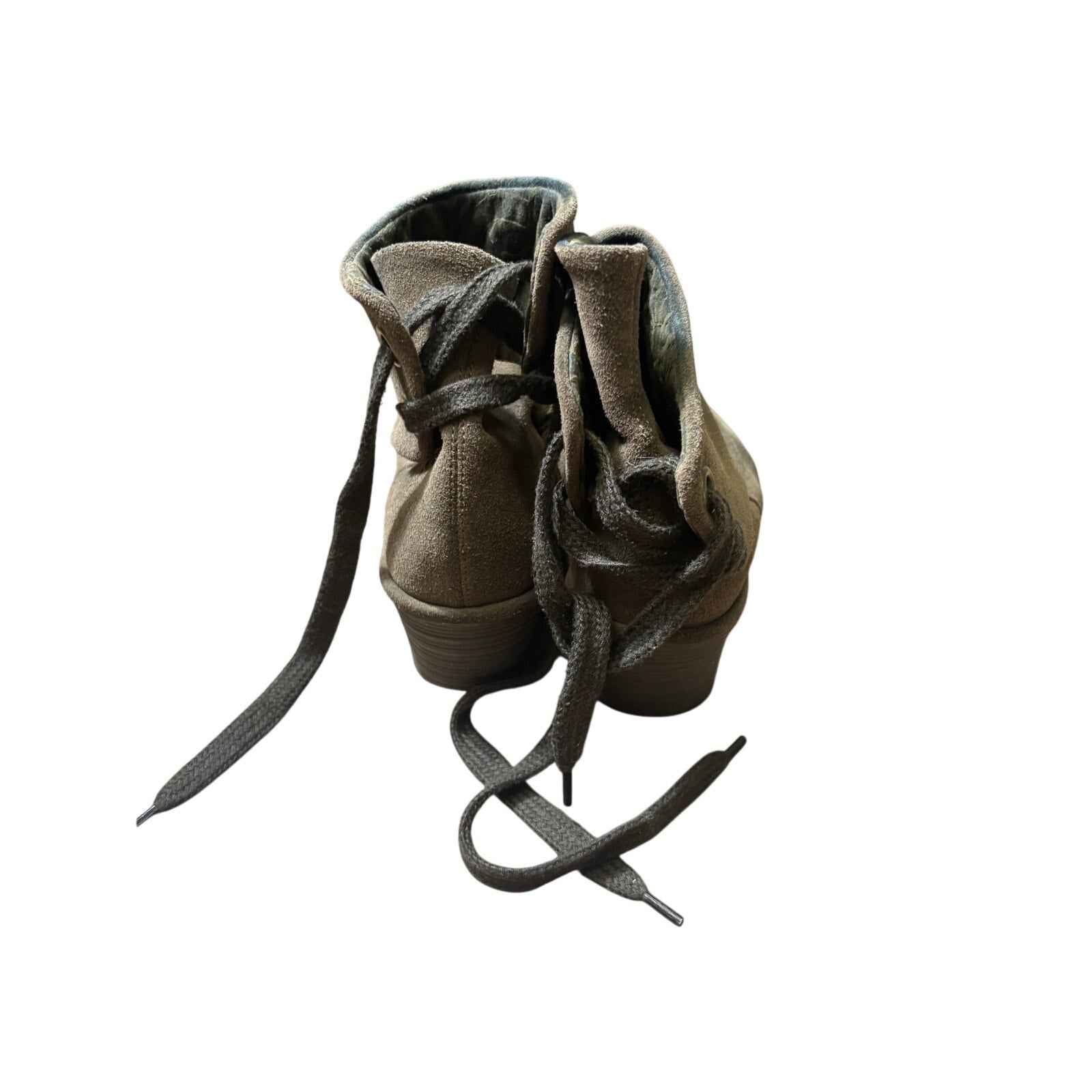 Fly London Brown Suede Ankle Booty with Lace Up Back Sz 8.5