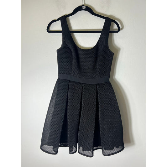 Aidan by Aidan Maddox Black Fishnet Sleeveless Mini Pleated Dress Sz 4