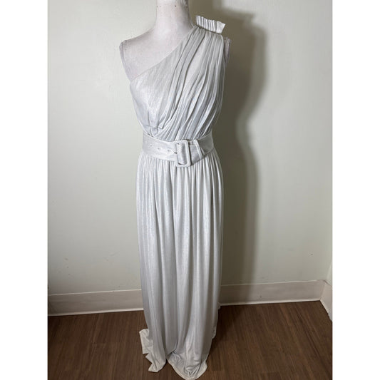 Retrofete Silver One Shoulder Belted Gown Sz xs