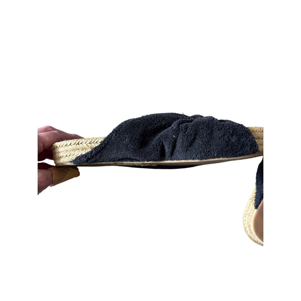 Mara and Mine Black Terry Cloth Snkot Slides Sz No size, 10" heel to toe