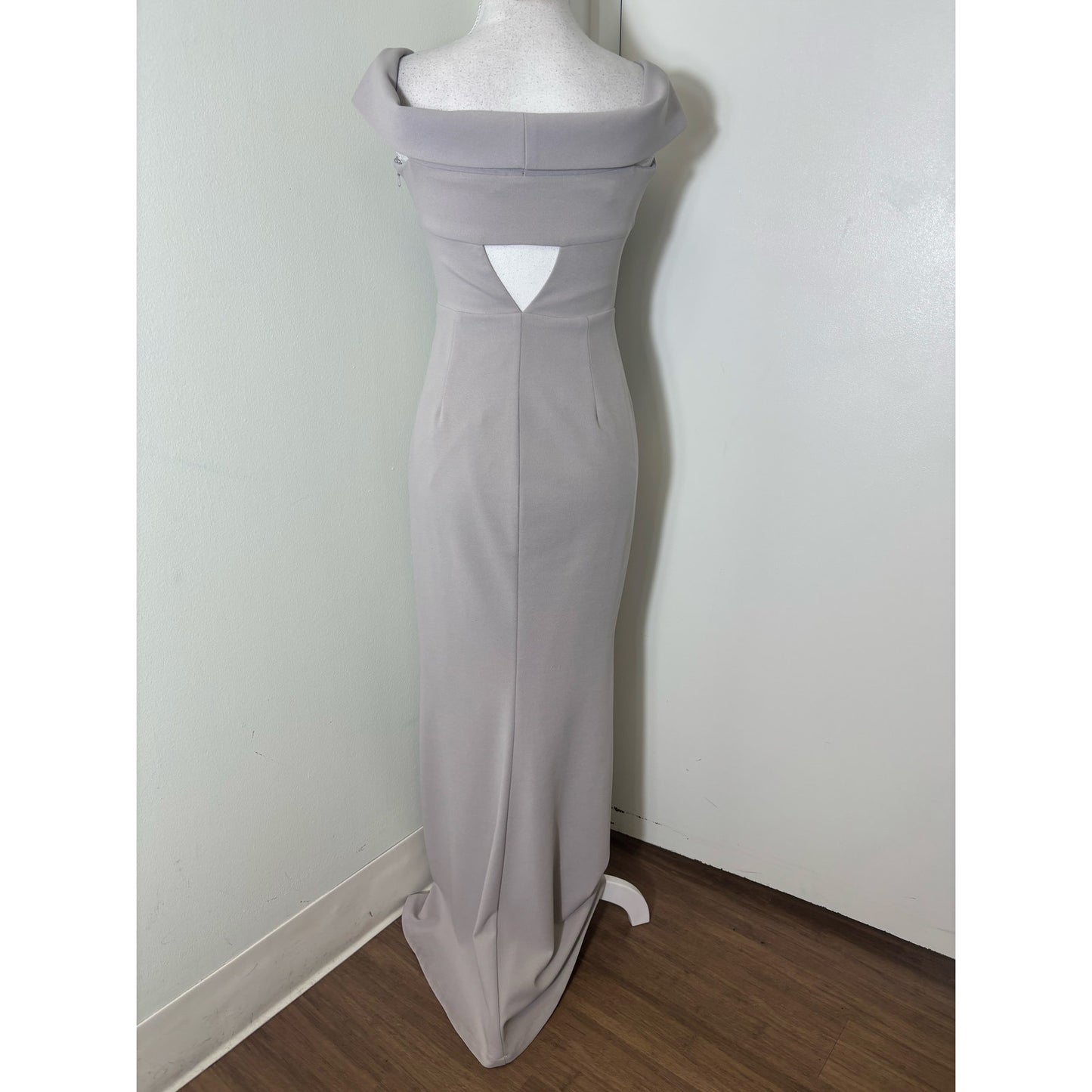 Katie May Gray Off The Shoulder Foldover Column Gown sz 4