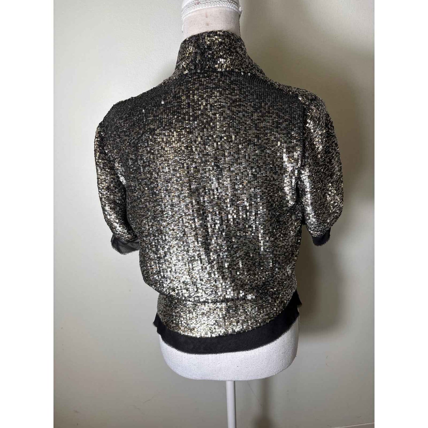 Derek Lam Silver Sequin Short Sleeve Top Sz 4