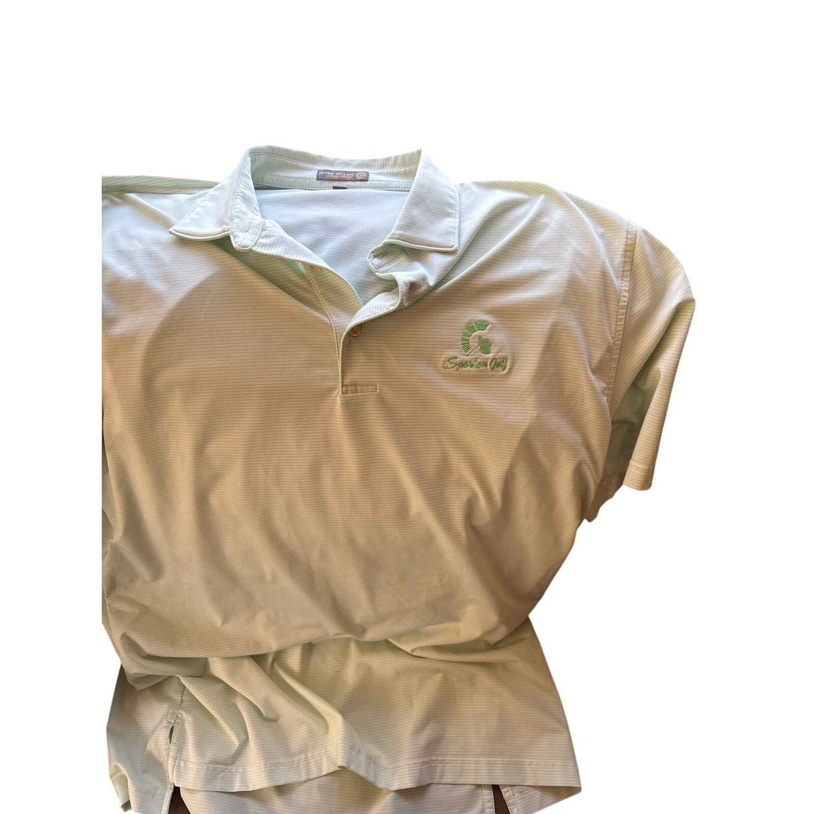 Men's Peter Millar Light Green and White Stripe Short Sleeve Spartan Golf Shirt Sz L