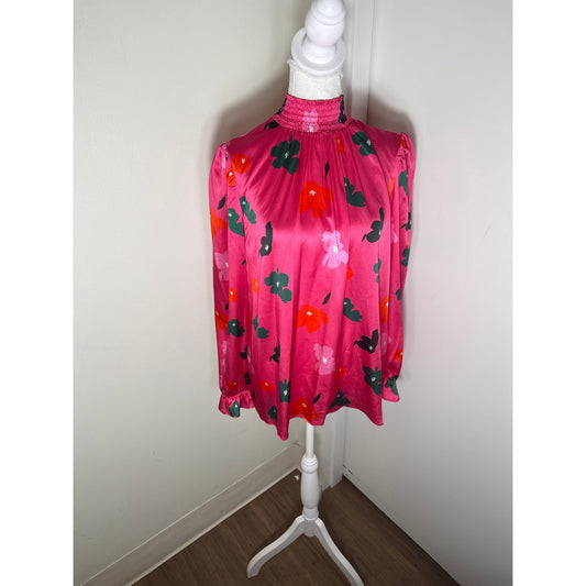 Tucker Bright Pink with Orange And Green Flowers Blouse Sz XL