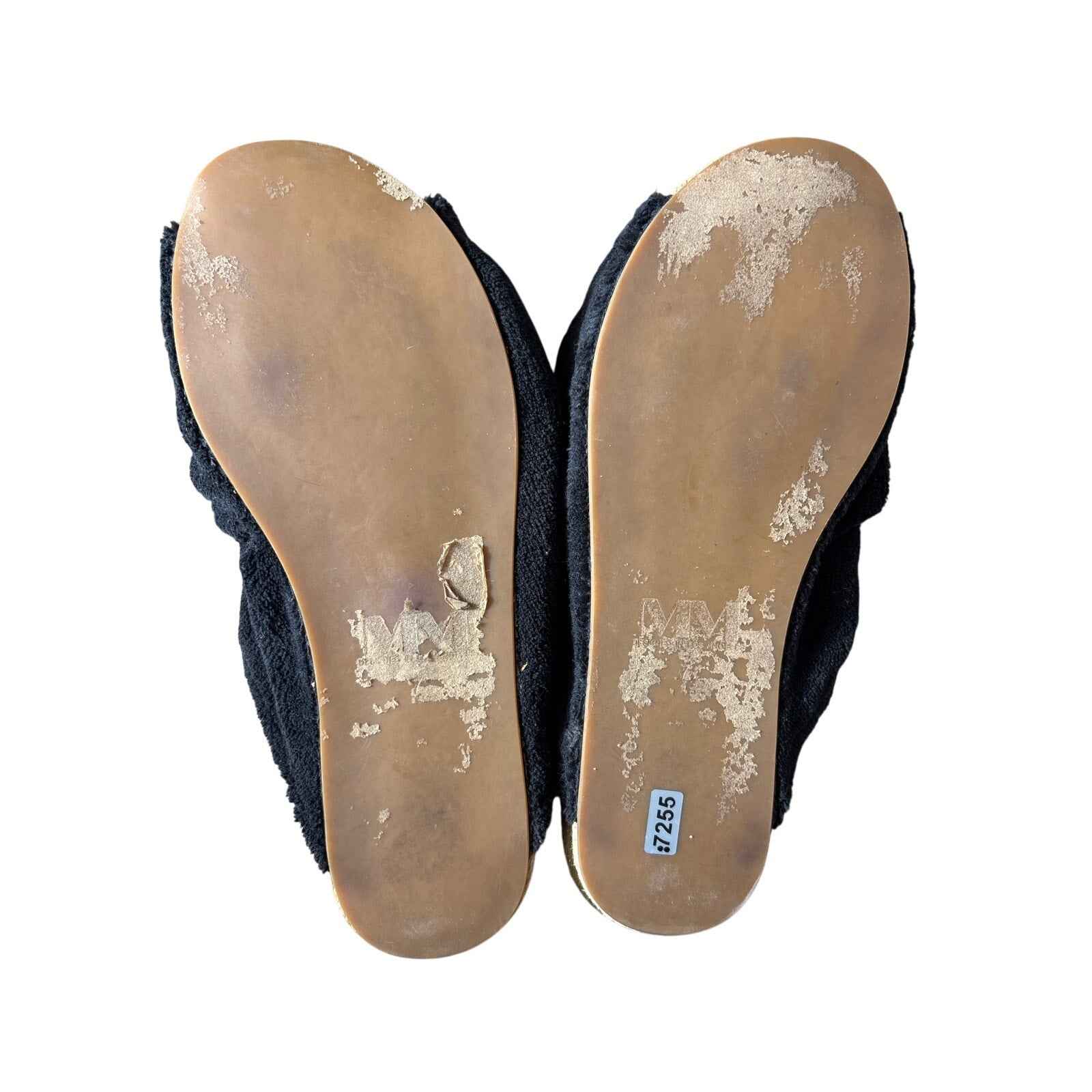 Mara and Mine Black Terry Cloth Snkot Slides Sz No size, 10" heel to toe