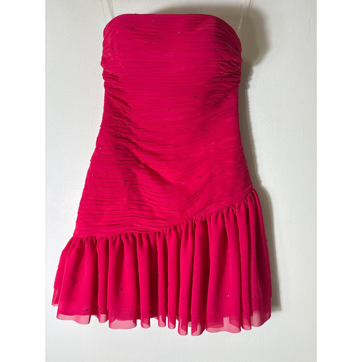 NWT Stacees Hot Pink Strapless Ruched Mini Dress Sz 0