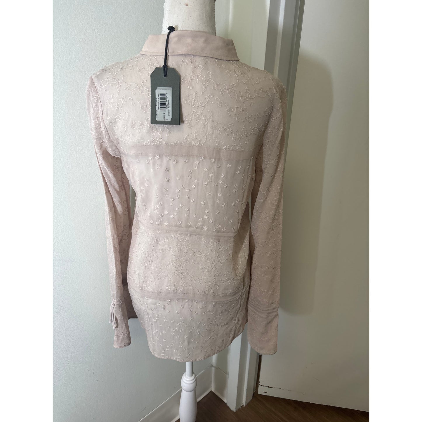 NWT Allsaints Dusty Pink Long Sleeve Embroidered Shirt Sz S
