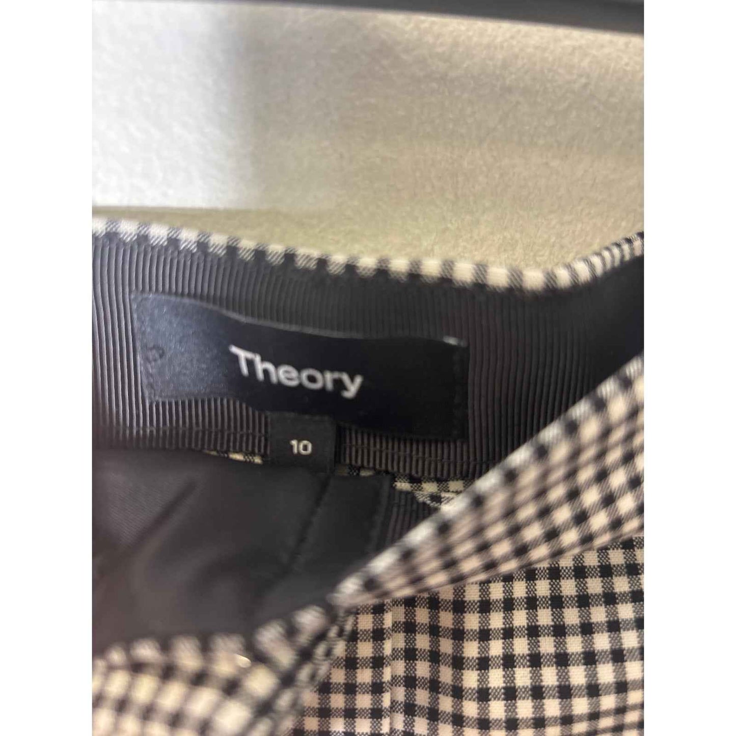 Theory Black and White Plaid Flat Front Wide Leg Pants Sz 10