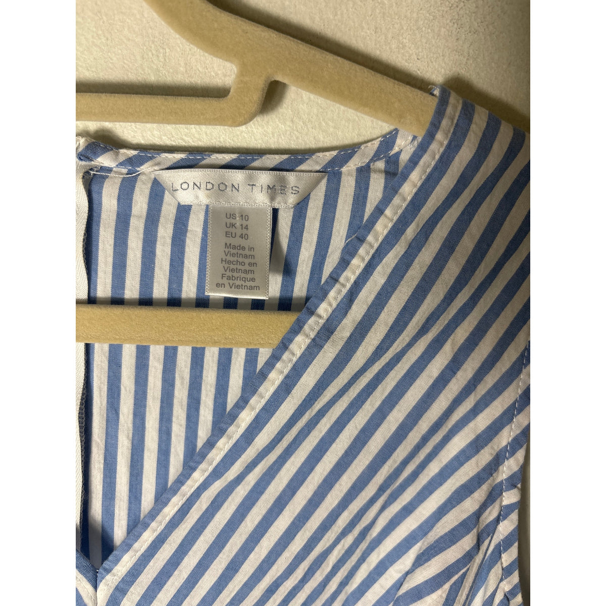 London Times Blue White Stripe Sleeveless A-Line Knee Length Dress Sz 10