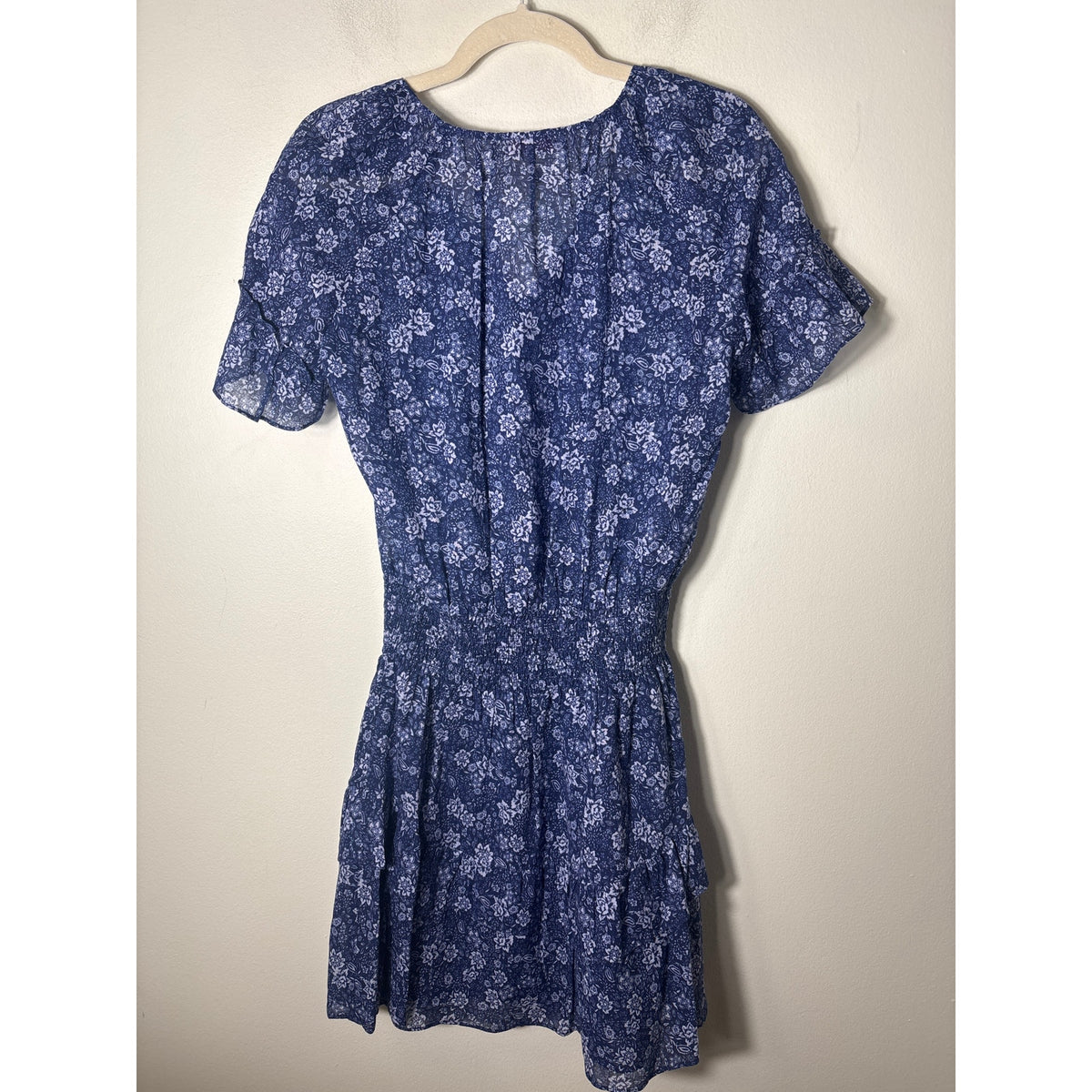 Parker Blue Floral Short Sleeve Cotton Knee Length Dress Sz S