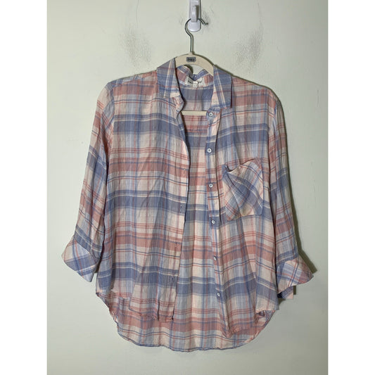 Bella Dahl Blue Pink Plaid Button Up Long Sleeve Sz XS