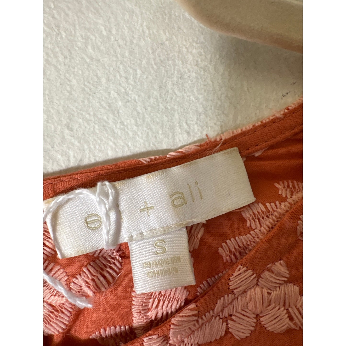 eri + ali Orange Embroidered Short Sleeve Cotton Shirt Sz S