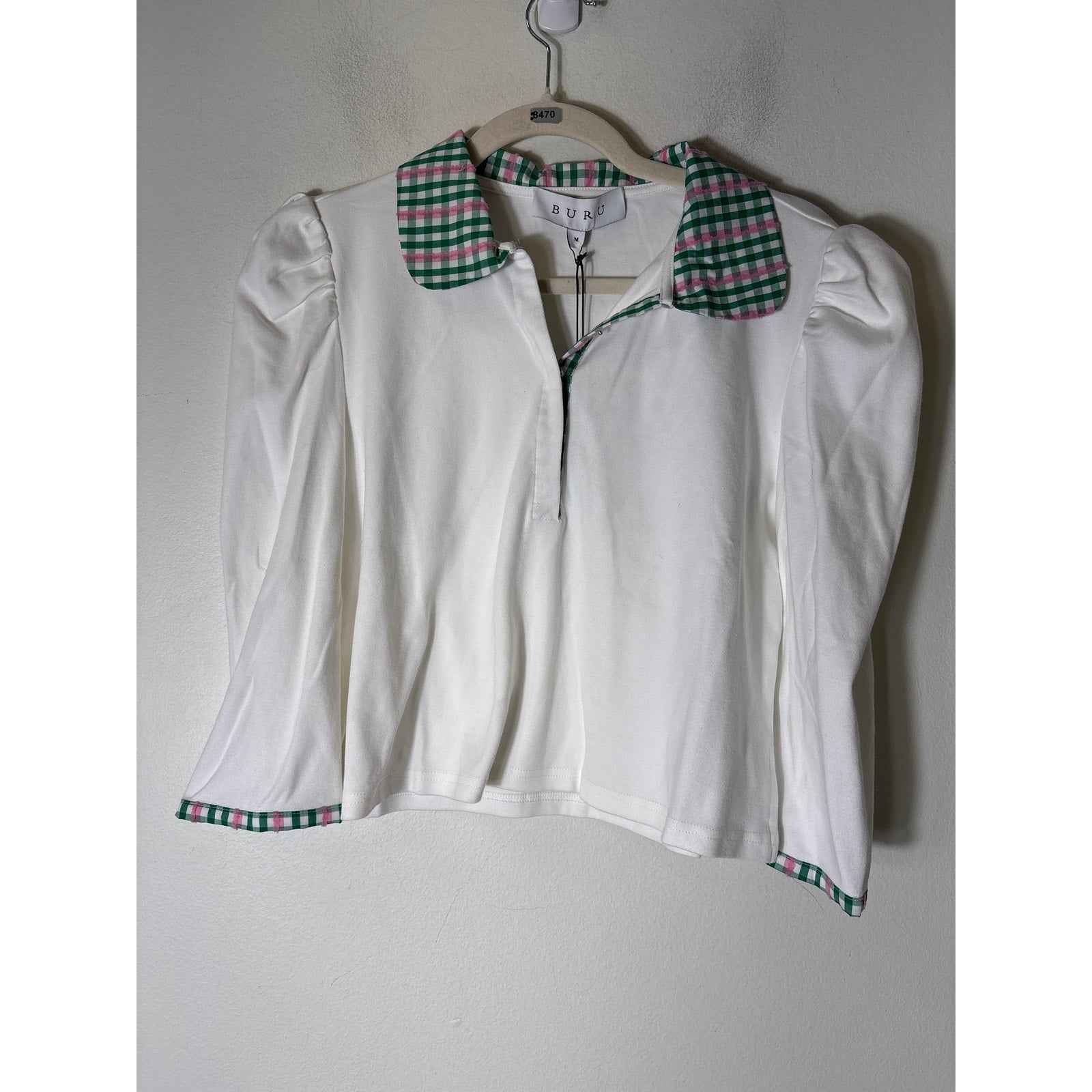 NWT Buru White Long Sleeve "Cropped Peter Pan Tee" Sz M