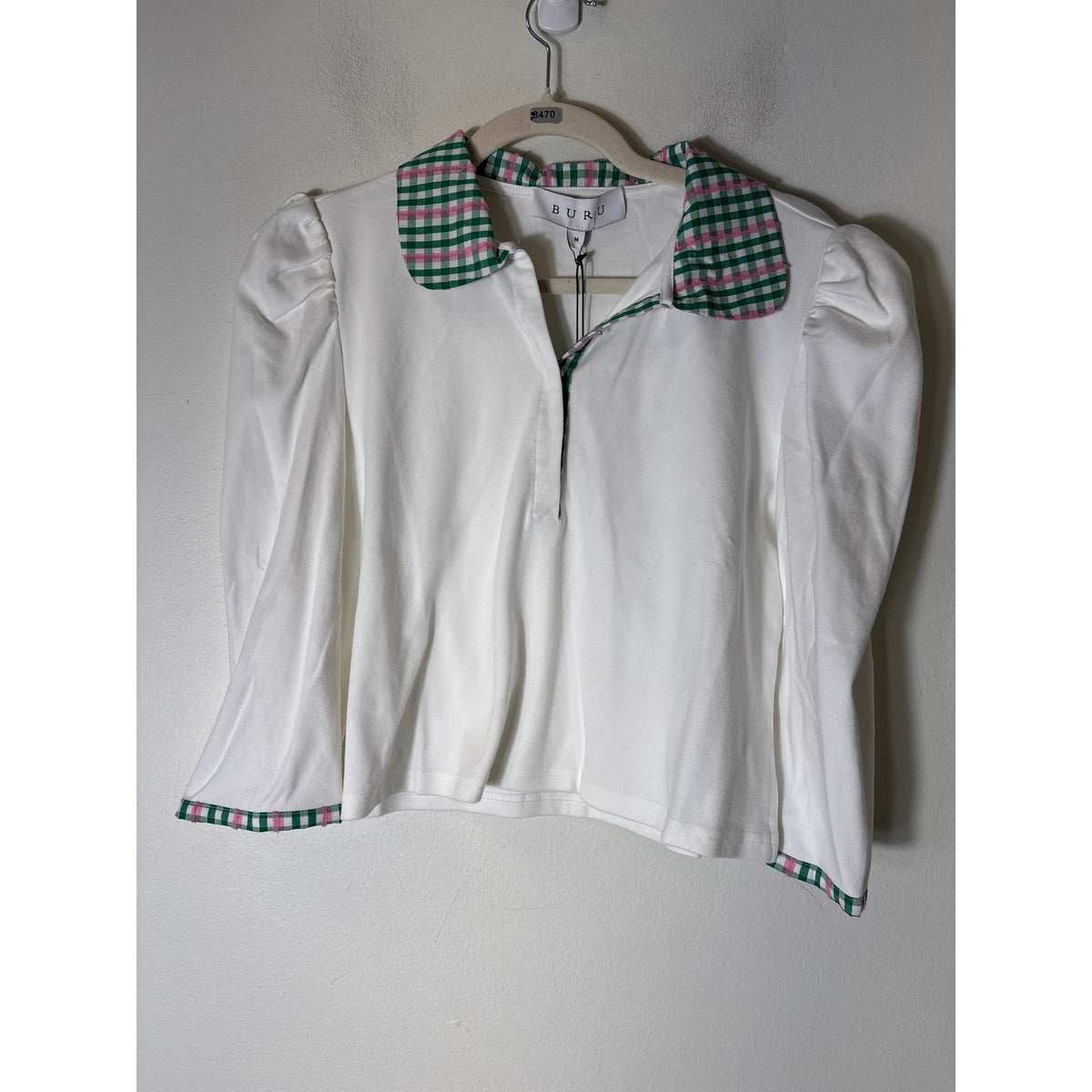 NWT Buru White Long Sleeve "Cropped Peter Pan Tee" Sz M