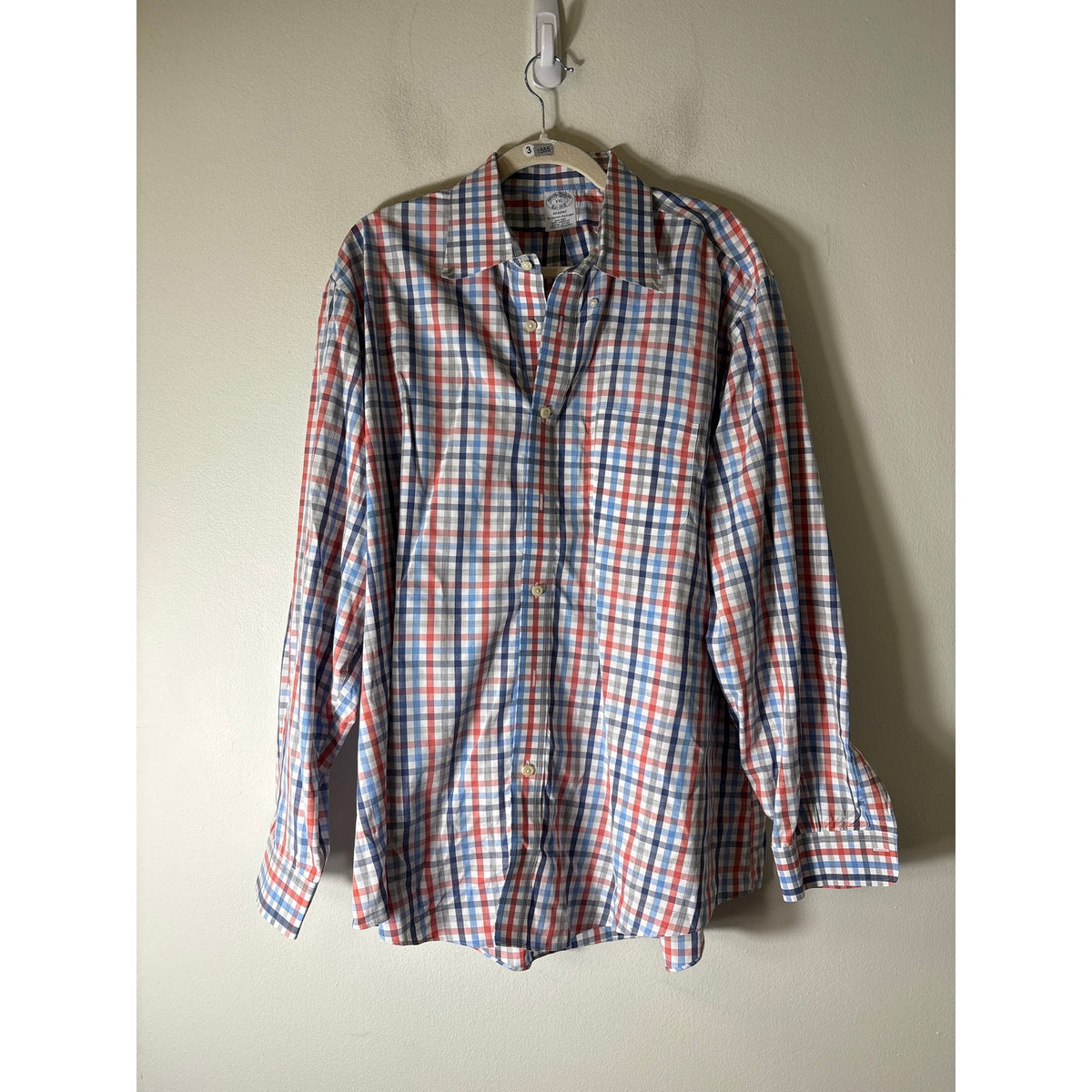 Brooks Brothers Blue Orange and Gray Plaid Button Up Shirt Sz XXL